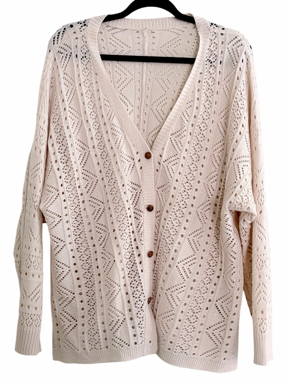 Shein Curve Plus Size Lightweight Crochet Knit Beige Button Front Sweater GUC